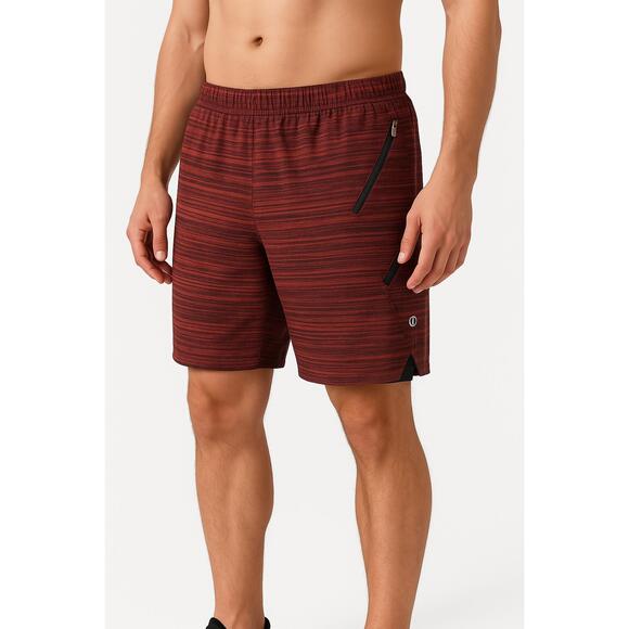 Lululemon Shorts Mens Medium‎ Red Black Pattern Athletic Elastic Waist Zipper - Picture 1 of 10